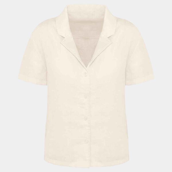 Spasso Ladies Short Sleeve Linen Bowling Collar Shirt Thumbnail
